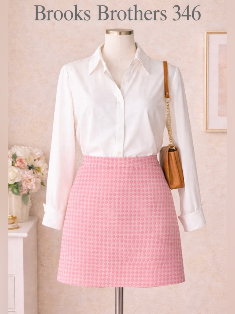 346 Brooks Brothers Skirt 2 XS Pink & White Career Workwear